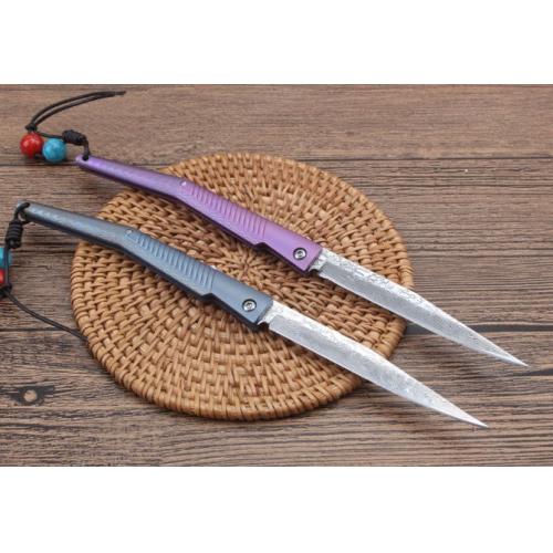 Water Wasp Damascus Folding Knife with Titanium Handle