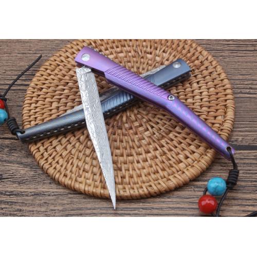 Water Wasp Damascus Folding Knife with Titanium Handle