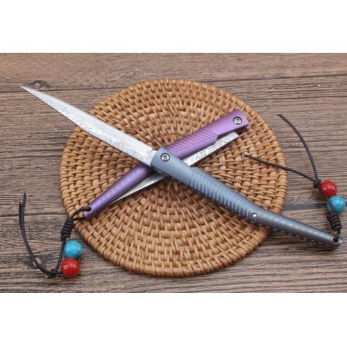 Water Wasp Damascus Folding Knife with Titanium Handle