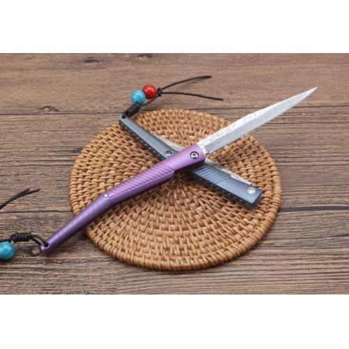 Water Wasp Damascus Folding Knife with Titanium Handle