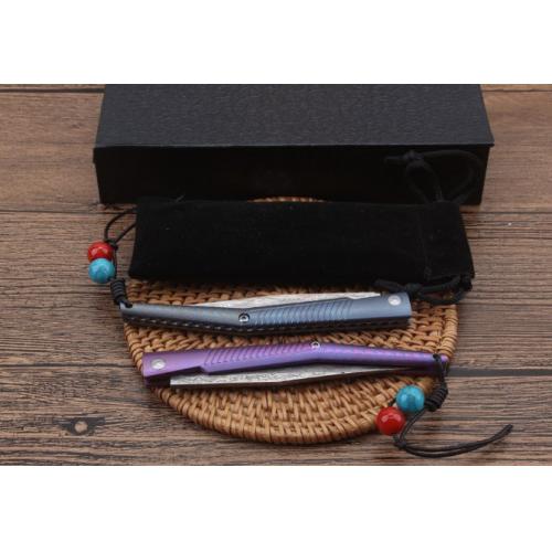Water Wasp Damascus Folding Knife with Titanium Handle