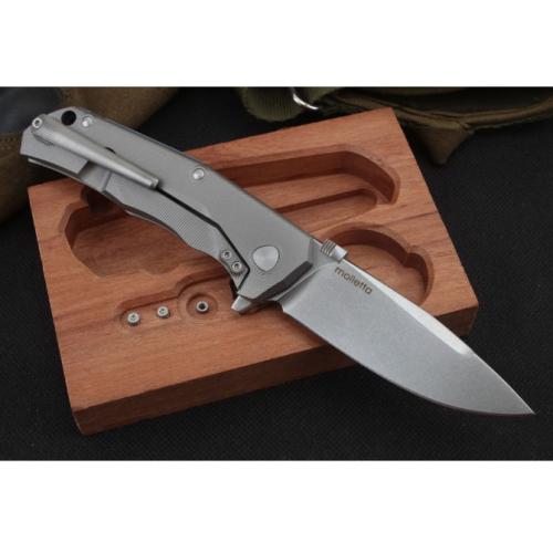 Steel Lion Titanium Folding Knife with Wooden Box