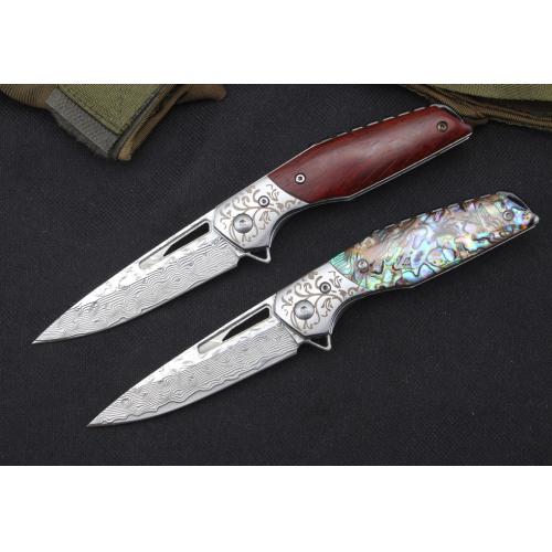 Woodpecker Damascus Folding Knife