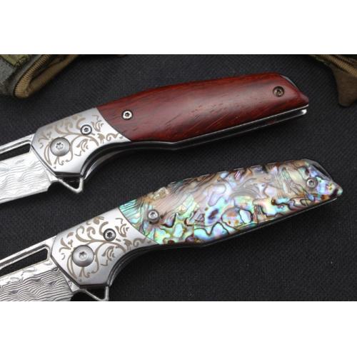 Woodpecker Damascus Folding Knife