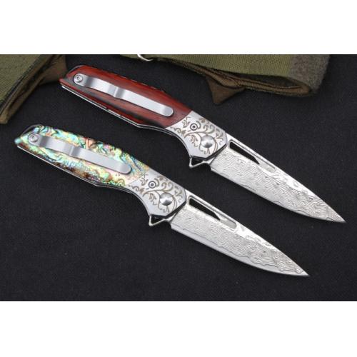 Woodpecker Damascus Folding Knife