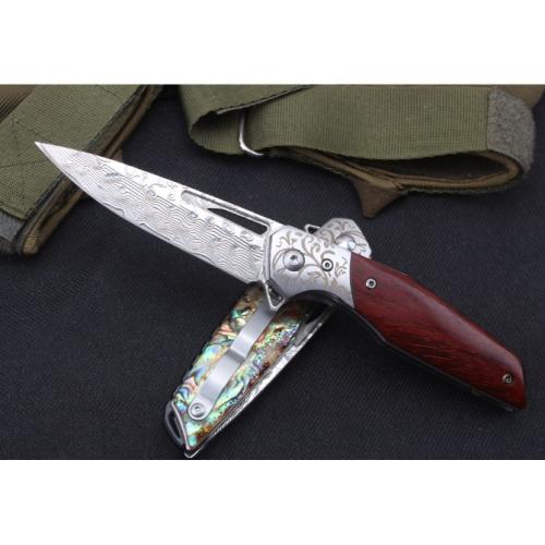 Woodpecker Damascus Folding Knife