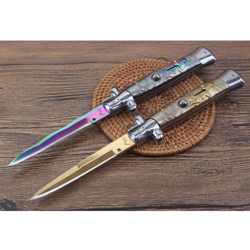 11-Inch Black Stiletto Spring-Assisted Knife (Crocodile Design)