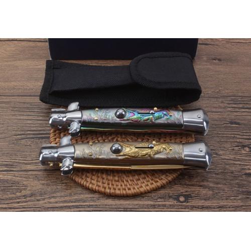 11-Inch Black Stiletto Spring-Assisted Knife (Crocodile Design)