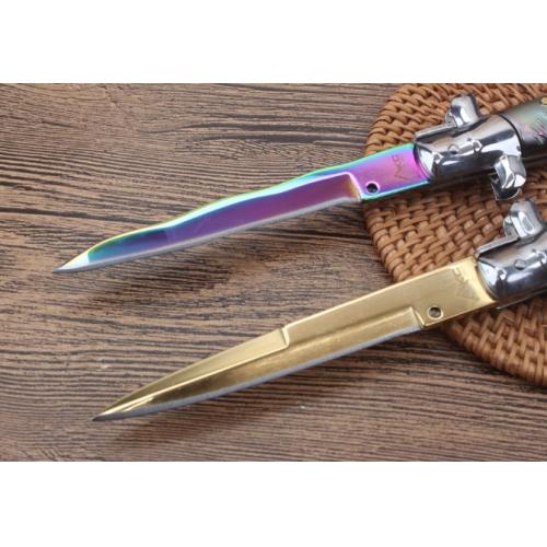 11-Inch Black Stiletto Spring-Assisted Knife (Crocodile Design)