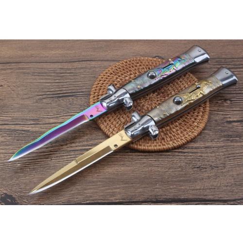11-Inch Black Stiletto Spring-Assisted Knife (Crocodile Design)