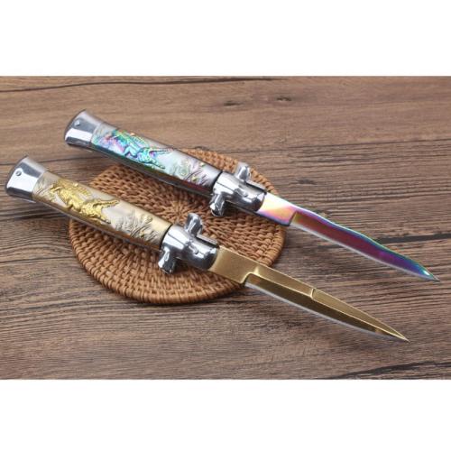 11-Inch Black Stiletto Spring-Assisted Knife (Crocodile Design)