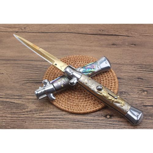 11-Inch Black Stiletto Spring-Assisted Knife (Crocodile Design)