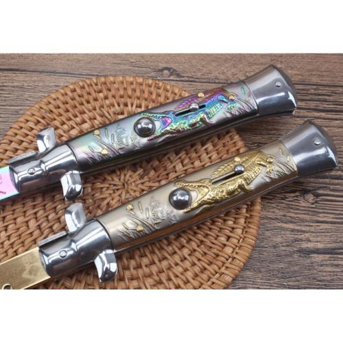 11-Inch Black Stiletto Spring-Assisted Knife (Crocodile Design)