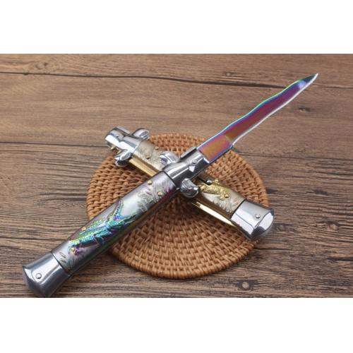 11-Inch Black Stiletto Spring-Assisted Knife (Crocodile Design)