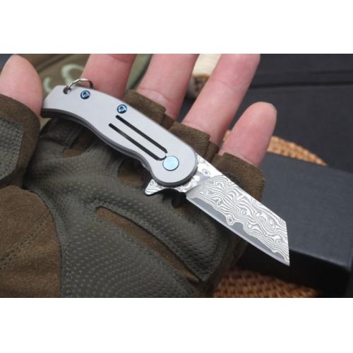 Damascus Quick-Open Piggy Keychain Knife