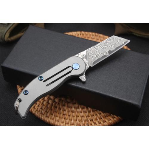 Damascus Quick-Open Piggy Keychain Knife