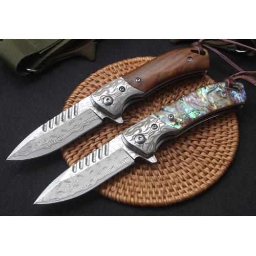 Silver Wolf Quick-Open Damascus Folding Knife