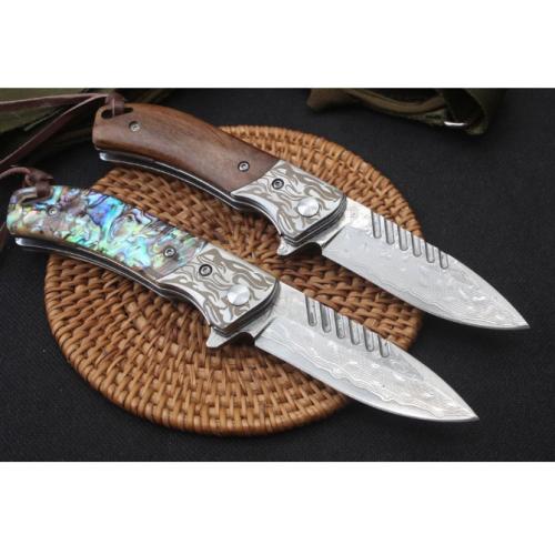 Silver Wolf Quick-Open Damascus Folding Knife
