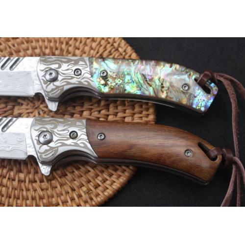 Silver Wolf Quick-Open Damascus Folding Knife
