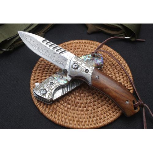 Silver Wolf Quick-Open Damascus Folding Knife