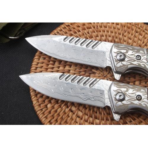 Silver Wolf Quick-Open Damascus Folding Knife