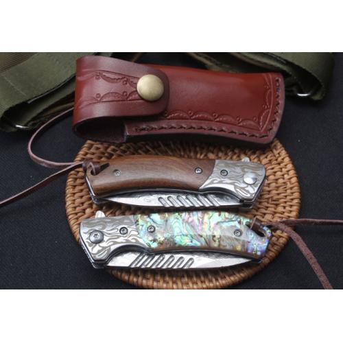 Silver Wolf Quick-Open Damascus Folding Knife