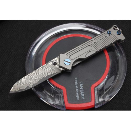 Harley Titanium Keychain Folding Knife (Damascus Steel)