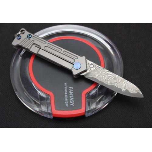 Harley Titanium Keychain Folding Knife (Damascus Steel)