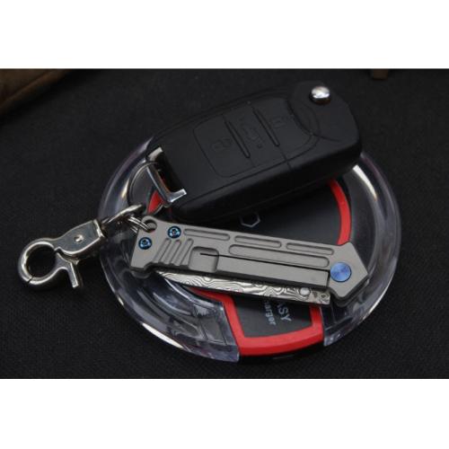 Harley Titanium Keychain Folding Knife (Damascus Steel)