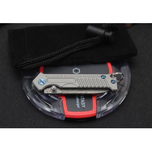Harley Titanium Keychain Folding Knife (Damascus Steel)