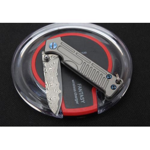 Harley Titanium Keychain Folding Knife (Damascus Steel)