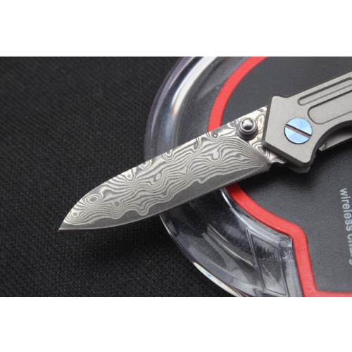 Harley Titanium Keychain Folding Knife (Damascus Steel)