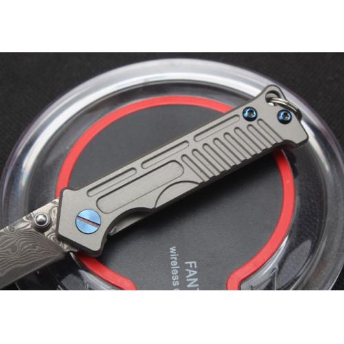 Harley Titanium Keychain Folding Knife (Damascus Steel)