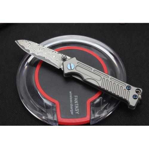 Harley Titanium Keychain Folding Knife (Damascus Steel)