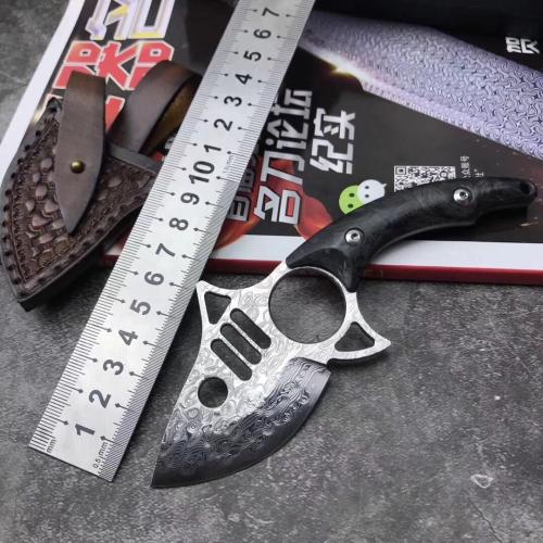 Damascus Shark Knife with Integrated Luminous Carbon Fiber Handle