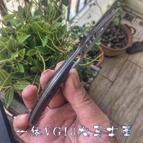 Damascus Shark Knife with Integrated Luminous Carbon Fiber Handle