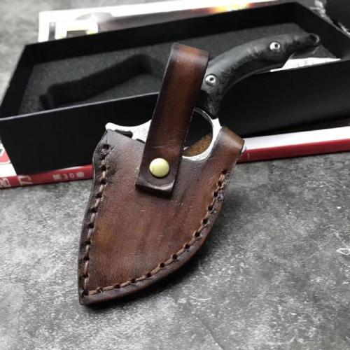 Damascus Shark Knife with Integrated Luminous Carbon Fiber Handle
