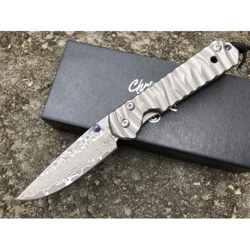 ChrisV Damascus Titanium Folding Knife (Wave Design)