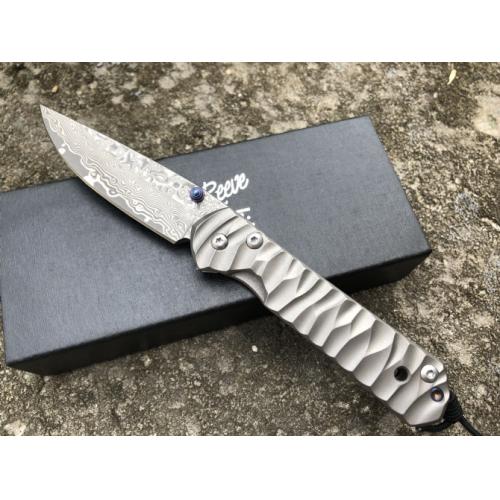 ChrisV Damascus Titanium Folding Knife (Wave Design)