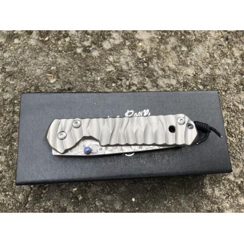ChrisV Damascus Titanium Folding Knife (Wave Design)