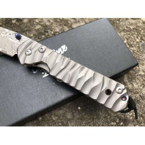 ChrisV Damascus Titanium Folding Knife (Wave Design)