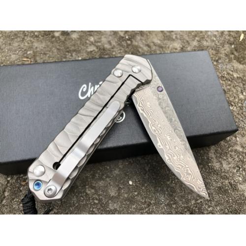 ChrisV Damascus Titanium Folding Knife (Wave Design)