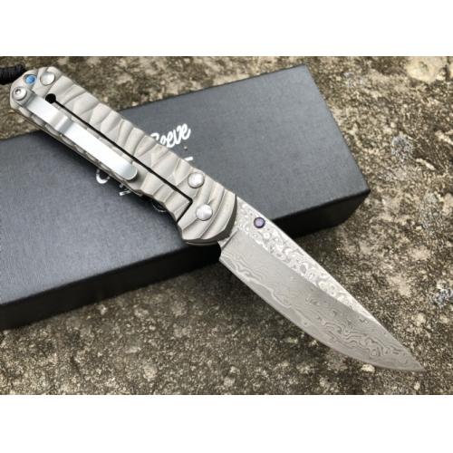 ChrisV Damascus Titanium Folding Knife (Wave Design)