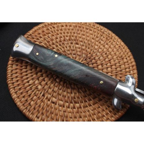 9-Inch AKC Italian Damascus Switchblade with Stabilized Wood Handle