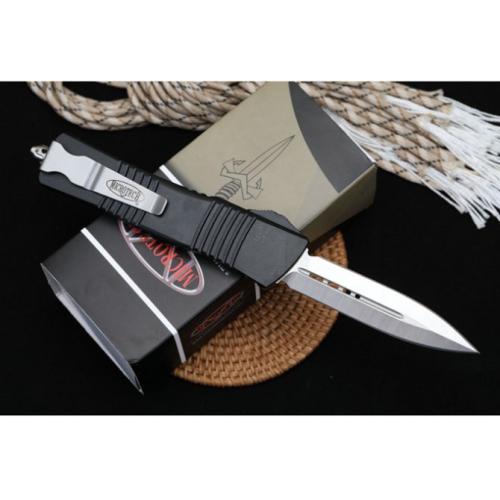 Replica Microtech Hellhound OTF Knife (Black Handle, Double Edge)