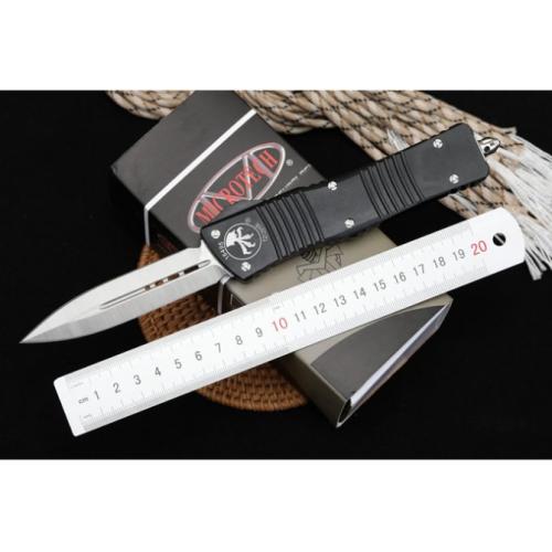 Replica Microtech Hellhound OTF Knife (Black Handle, Double Edge)