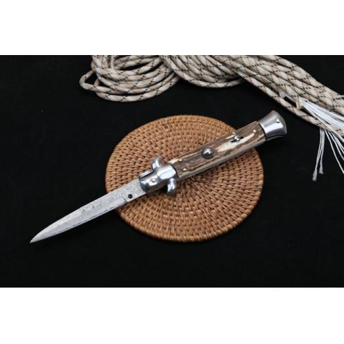 AKC Mafia Knife with 9-Inch Damascus Stag Handle