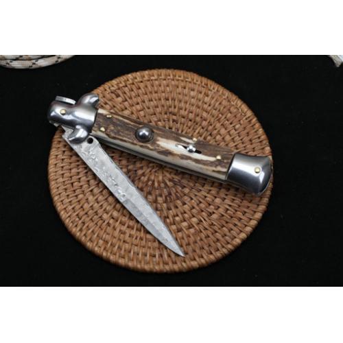 AKC Mafia Knife with 9-Inch Damascus Stag Handle