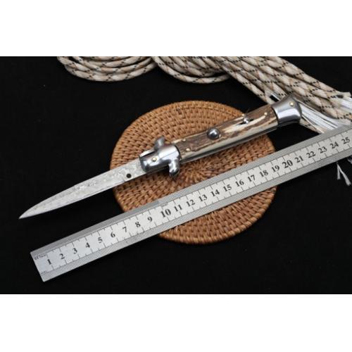 AKC Mafia Knife with 9-Inch Damascus Stag Handle