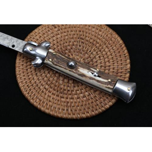 AKC Mafia Knife with 9-Inch Damascus Stag Handle